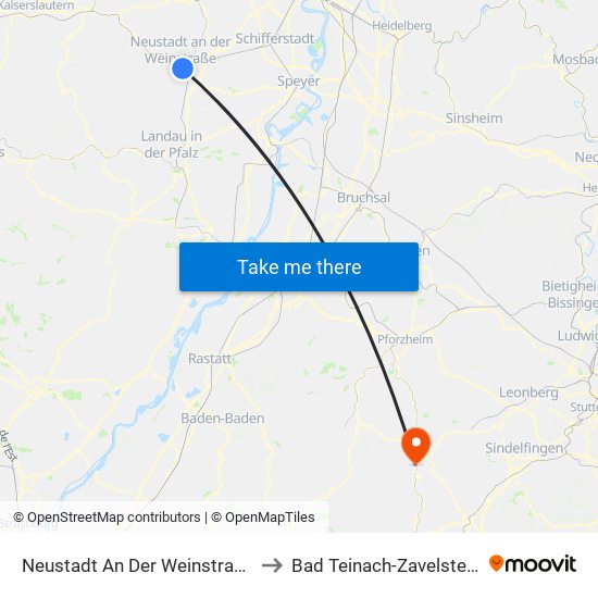 Neustadt An Der Weinstraße to Bad Teinach-Zavelstein map