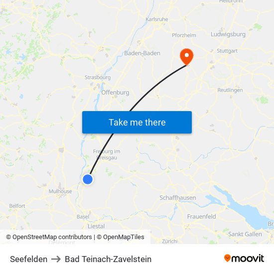 Seefelden to Bad Teinach-Zavelstein map