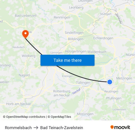 Rommelsbach to Bad Teinach-Zavelstein map
