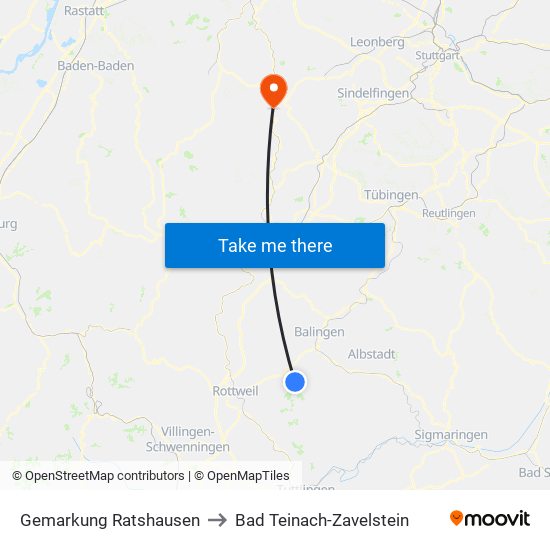 Gemarkung Ratshausen to Bad Teinach-Zavelstein map