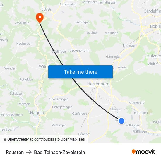 Reusten to Bad Teinach-Zavelstein map