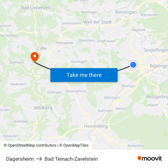 Dagersheim to Bad Teinach-Zavelstein map