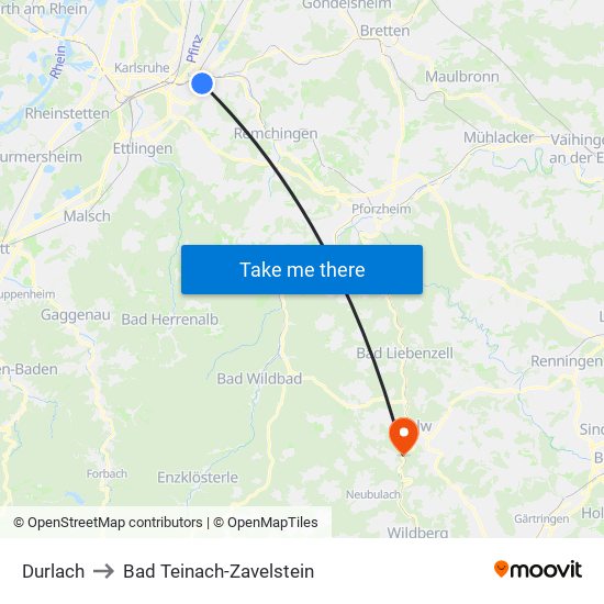 Durlach to Bad Teinach-Zavelstein map