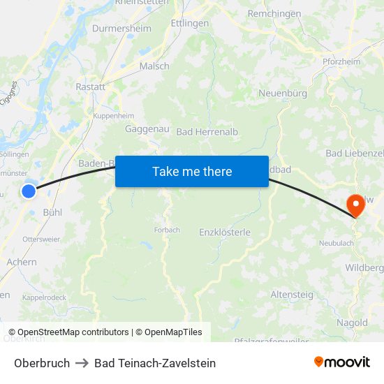 Oberbruch to Bad Teinach-Zavelstein map