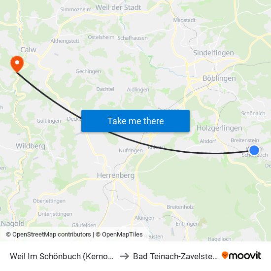 Weil Im Schönbuch (Kernort) to Bad Teinach-Zavelstein map