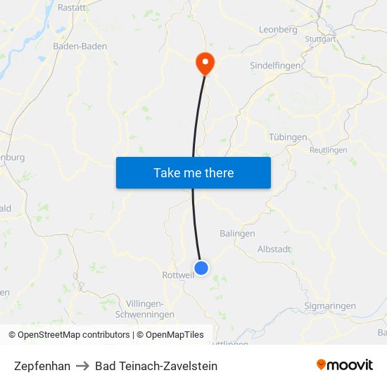Zepfenhan to Bad Teinach-Zavelstein map