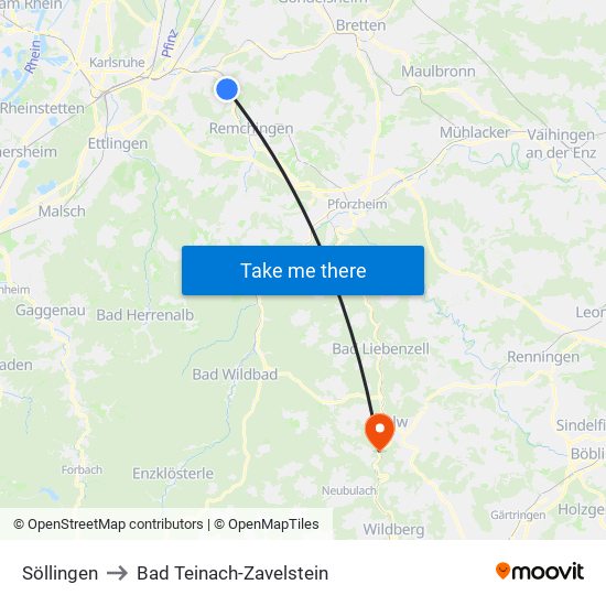 Söllingen to Bad Teinach-Zavelstein map