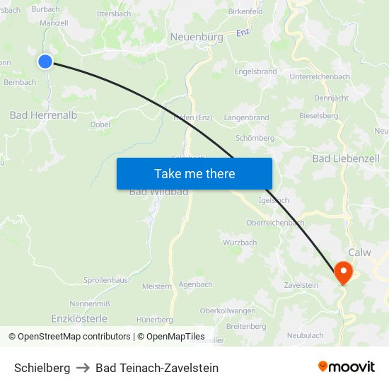 Schielberg to Bad Teinach-Zavelstein map