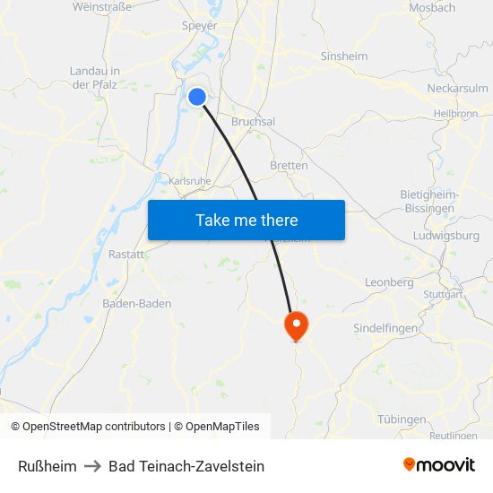 Rußheim to Bad Teinach-Zavelstein map