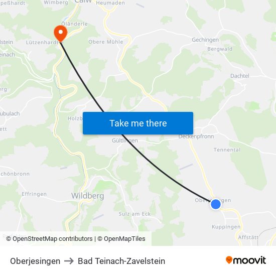 Oberjesingen to Bad Teinach-Zavelstein map