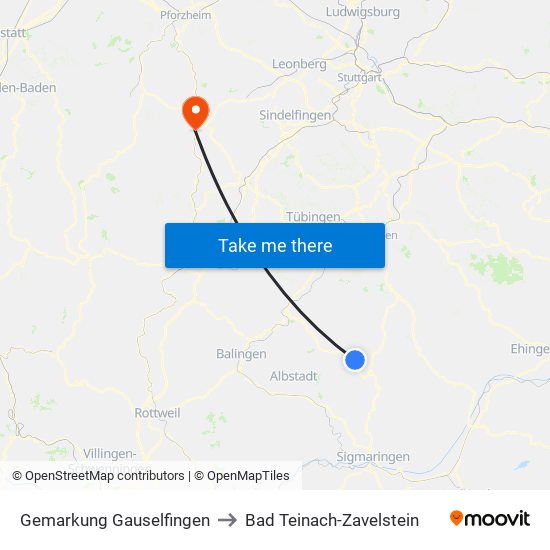 Gemarkung Gauselfingen to Bad Teinach-Zavelstein map