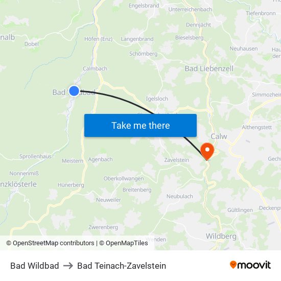 Bad Wildbad to Bad Teinach-Zavelstein map