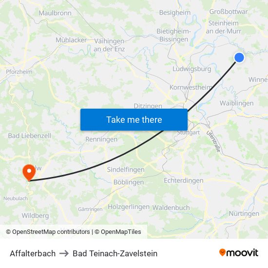 Affalterbach to Bad Teinach-Zavelstein map
