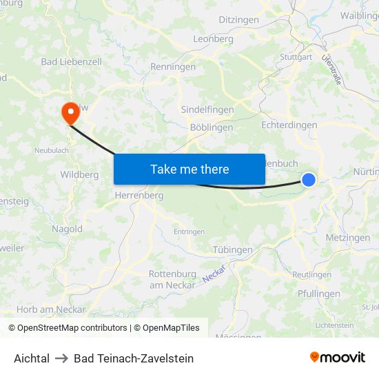 Aichtal to Bad Teinach-Zavelstein map