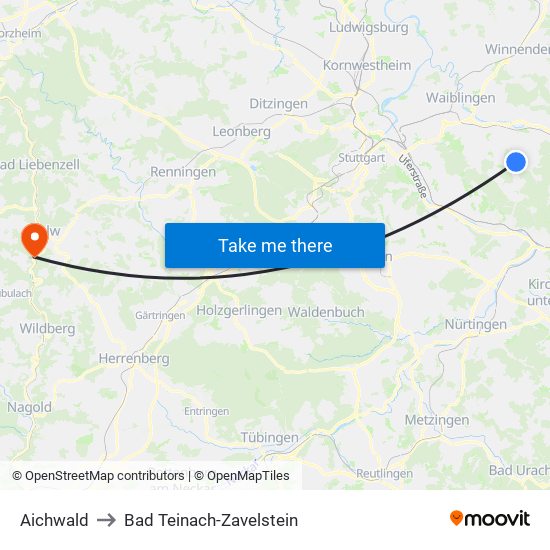 Aichwald to Bad Teinach-Zavelstein map