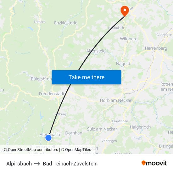 Alpirsbach to Bad Teinach-Zavelstein map