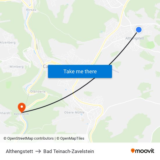 Althengstett to Bad Teinach-Zavelstein map