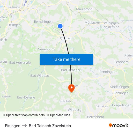 Eisingen to Bad Teinach-Zavelstein map