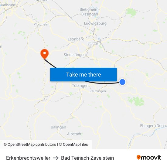 Erkenbrechtsweiler to Bad Teinach-Zavelstein map