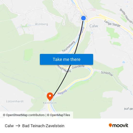 Calw to Bad Teinach-Zavelstein map