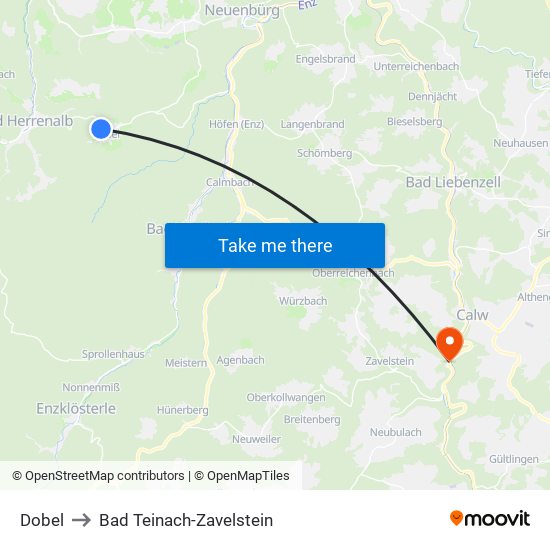 Dobel to Bad Teinach-Zavelstein map