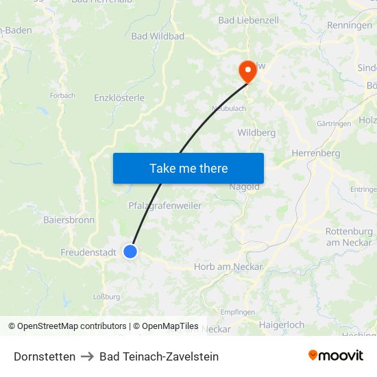 Dornstetten to Bad Teinach-Zavelstein map