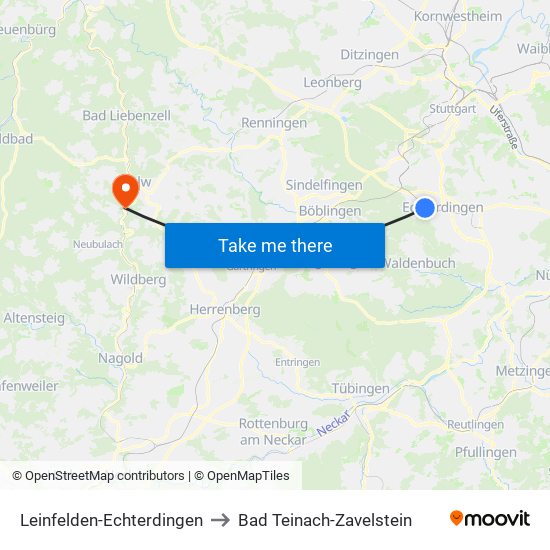 Leinfelden-Echterdingen to Bad Teinach-Zavelstein map