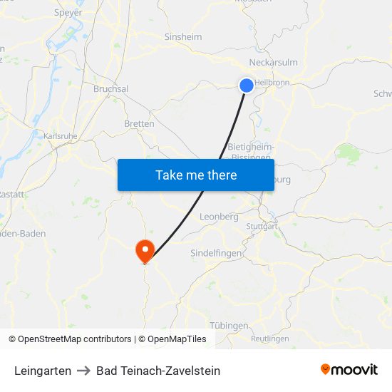 Leingarten to Bad Teinach-Zavelstein map