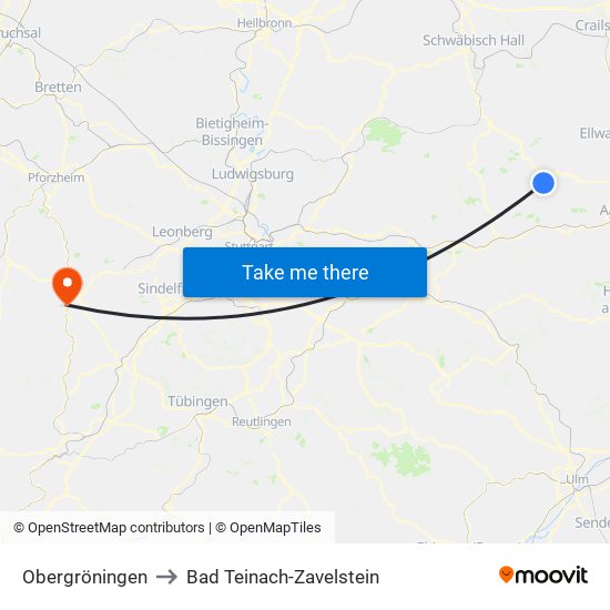 Obergröningen to Bad Teinach-Zavelstein map