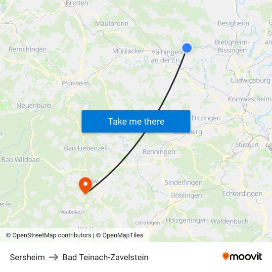 Sersheim to Bad Teinach-Zavelstein map