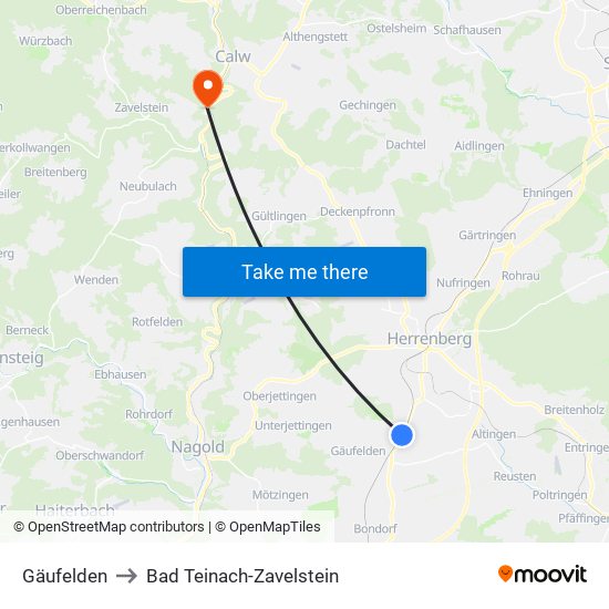 Gäufelden to Bad Teinach-Zavelstein map