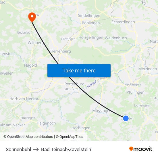 Sonnenbühl to Bad Teinach-Zavelstein map