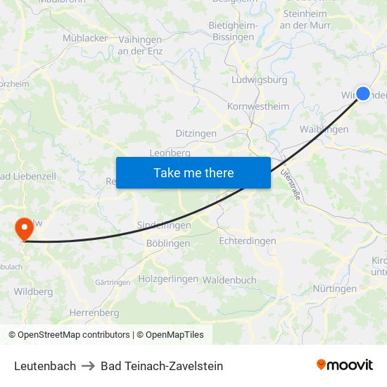 Leutenbach to Bad Teinach-Zavelstein map