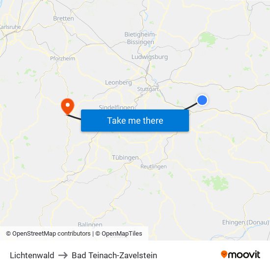 Lichtenwald to Bad Teinach-Zavelstein map