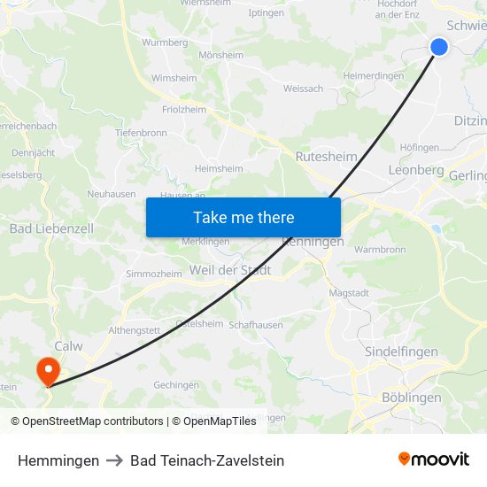 Hemmingen to Bad Teinach-Zavelstein map