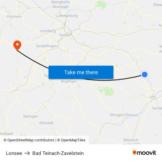 Lonsee to Bad Teinach-Zavelstein map