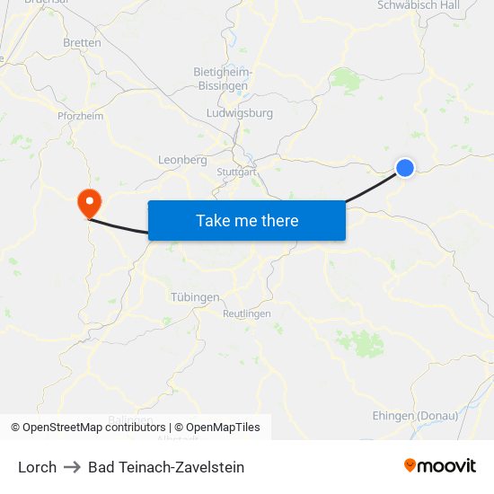 Lorch to Bad Teinach-Zavelstein map