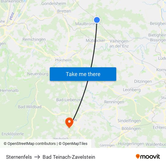 Sternenfels to Bad Teinach-Zavelstein map