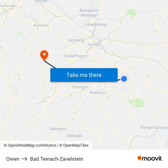 Owen to Bad Teinach-Zavelstein map