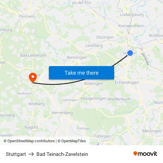 Stuttgart to Bad Teinach-Zavelstein map