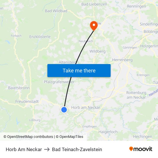 Horb Am Neckar to Bad Teinach-Zavelstein map