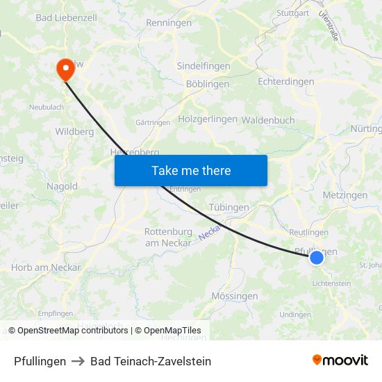 Pfullingen to Bad Teinach-Zavelstein map