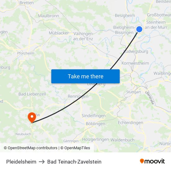 Pleidelsheim to Bad Teinach-Zavelstein map