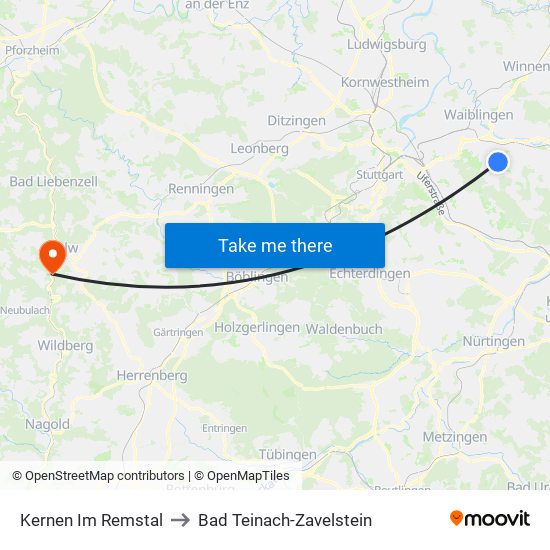 Kernen Im Remstal to Bad Teinach-Zavelstein map