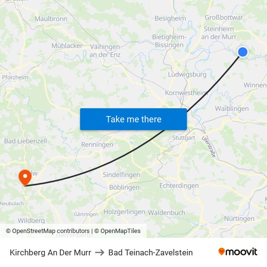 Kirchberg An Der Murr to Bad Teinach-Zavelstein map