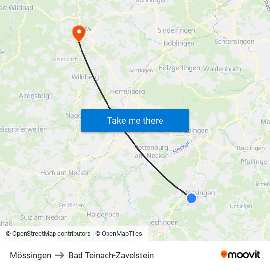 Mössingen to Bad Teinach-Zavelstein map