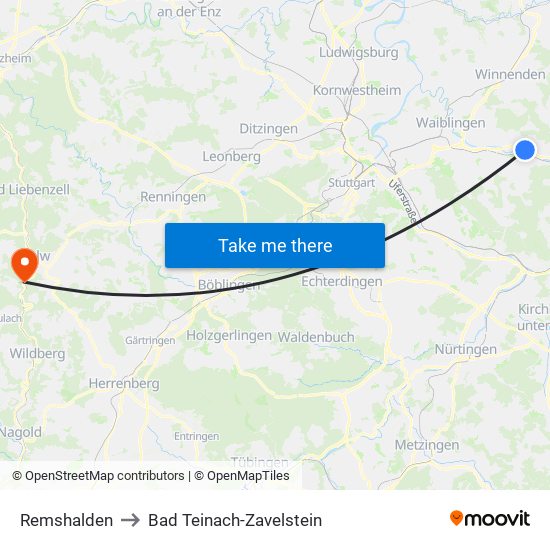 Remshalden to Bad Teinach-Zavelstein map