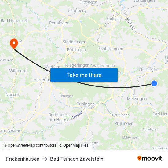 Frickenhausen to Bad Teinach-Zavelstein map