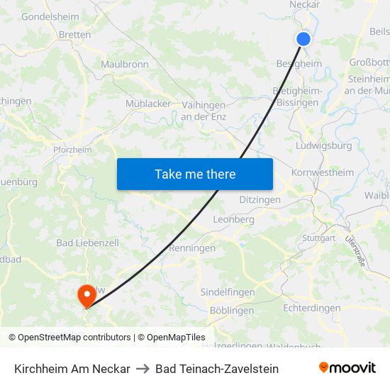 Kirchheim Am Neckar to Bad Teinach-Zavelstein map