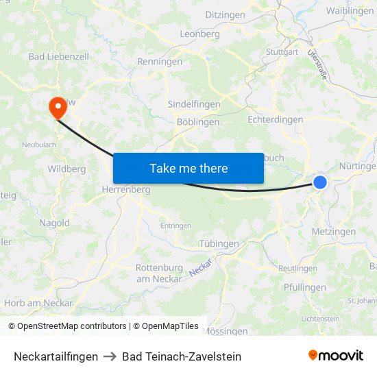 Neckartailfingen to Bad Teinach-Zavelstein map